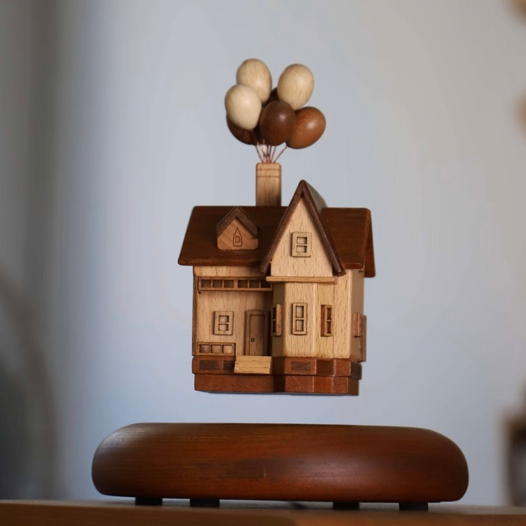 Up-Inspired Magnetic Levitating House Ornament – Floating Wooden Balloon House, Unique Home Decor Gift for Dreamers