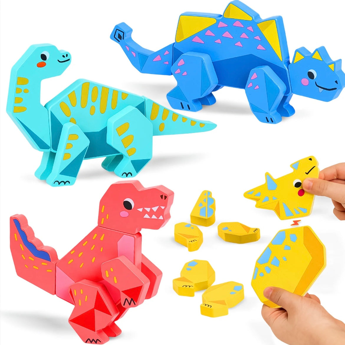 Magnetic Wooden Dinosaur Building Toy Set for Toddlers