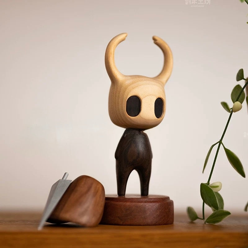 Original Handcrafted Wooden Hollow Knight Figurine – Minimalist Art Toy, Home Decor Collectible, Unique Gift for Gamers & Fans