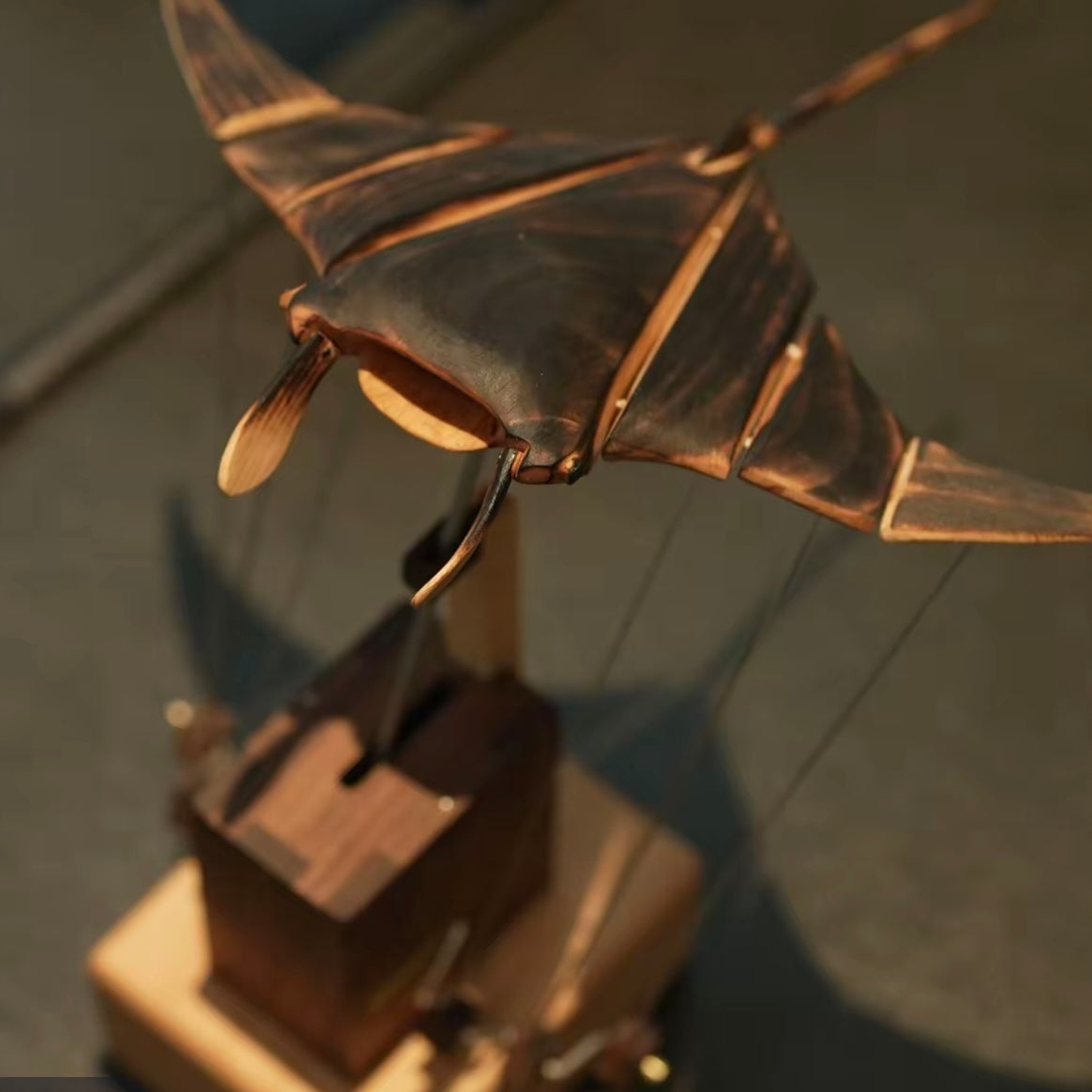 Original Handcrafted Wooden Manta Ray Automata – Smooth Gliding Motion Inspired by Ocean Grace