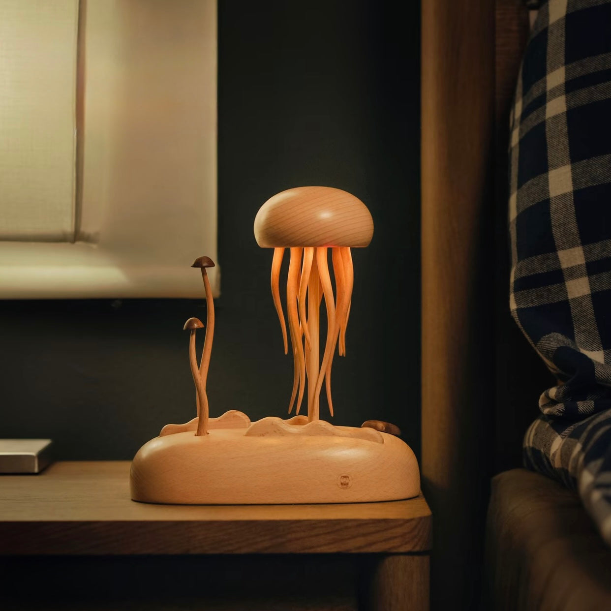 Original Hand-carved Wooden Automata Jellyfish Nightlight