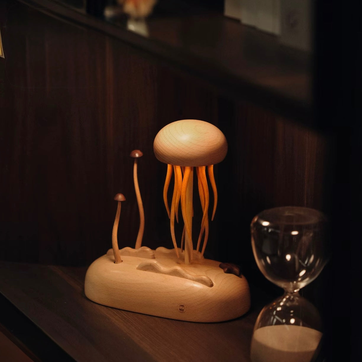 Original Hand-carved Wooden Automata Jellyfish Nightlight
