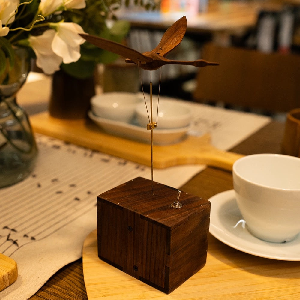 Handmade Walnut Wood Automata Jellyfish, Swan, Narwhal Music Box