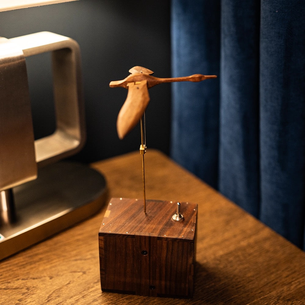 Handmade Walnut Wood Automata Jellyfish, Swan, Narwhal Music Box