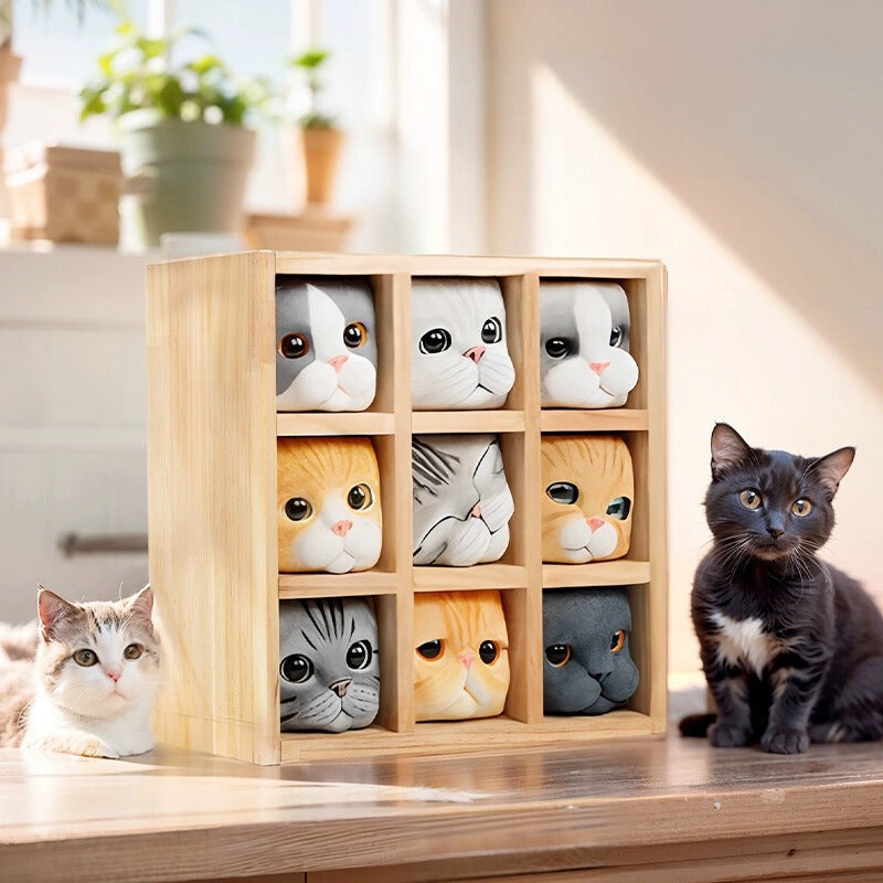 Hand-Carved Pop-up Cat Storage Wooden Box