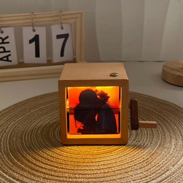 Hand-cranked Walnut Dynamic Glowing Photo Album