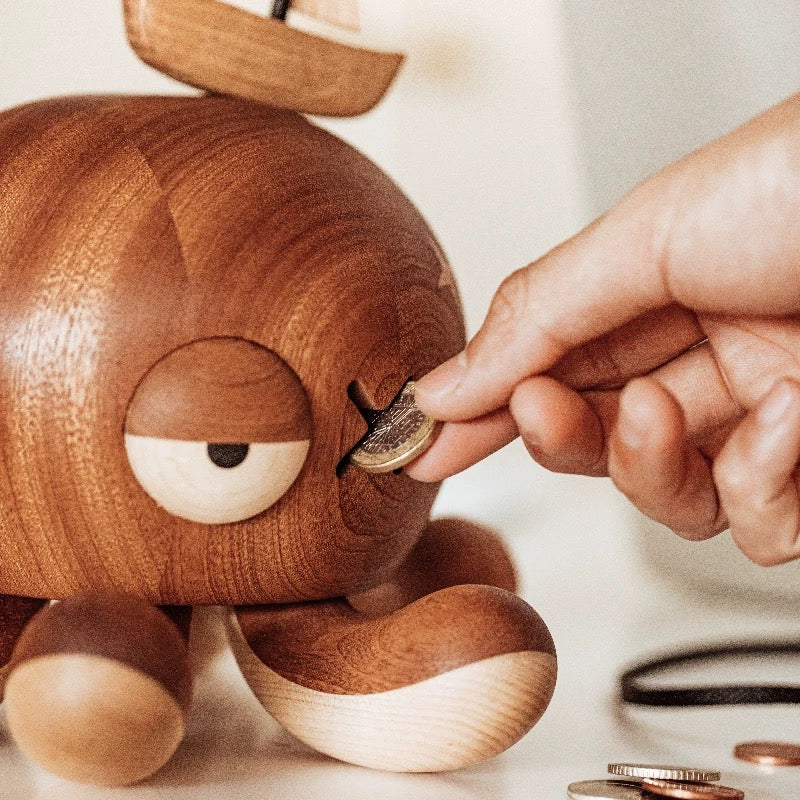 Hand-carved Wooden Pirate Octopus Piggy Bank