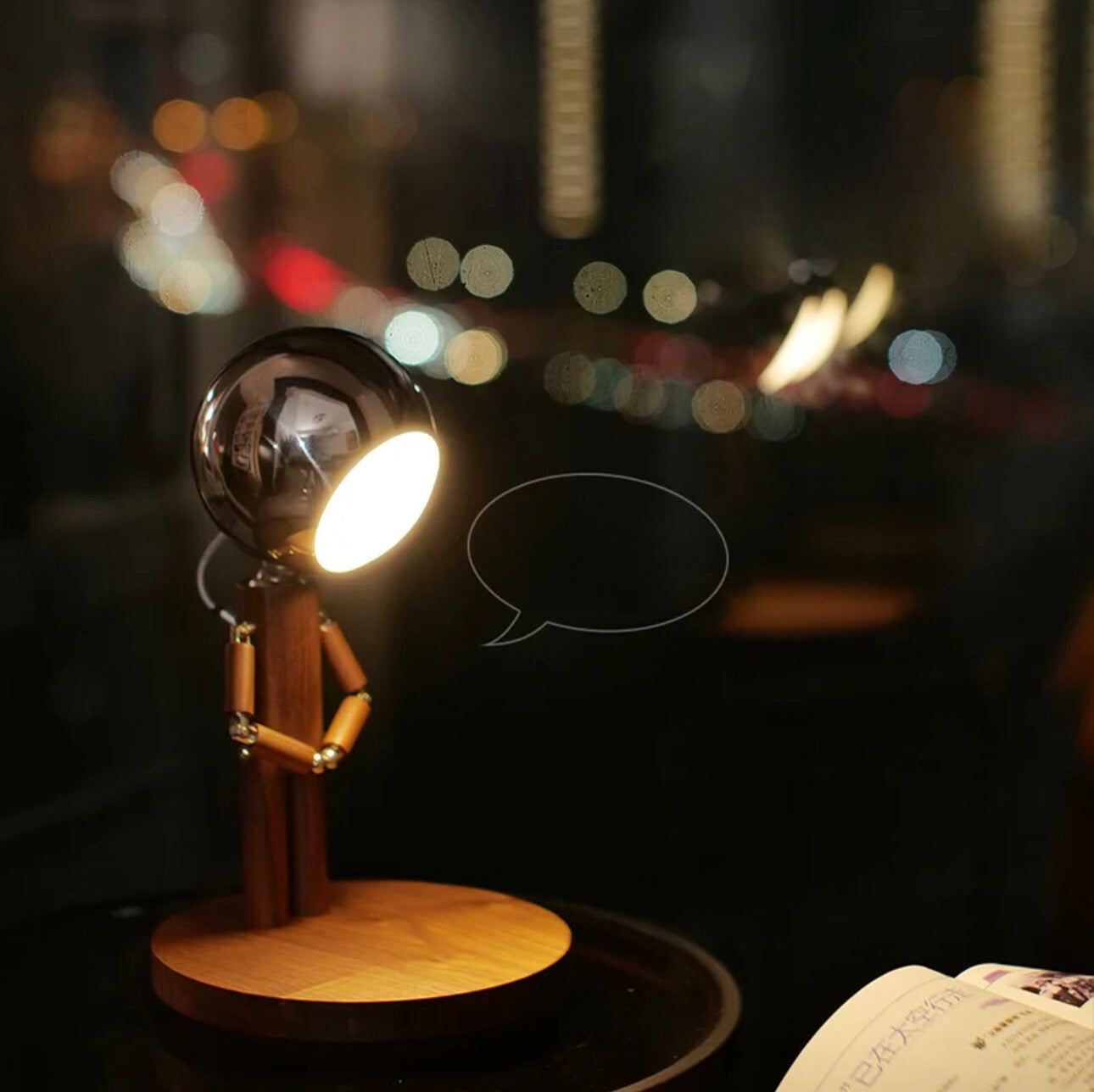 Wooden Robot Lamp