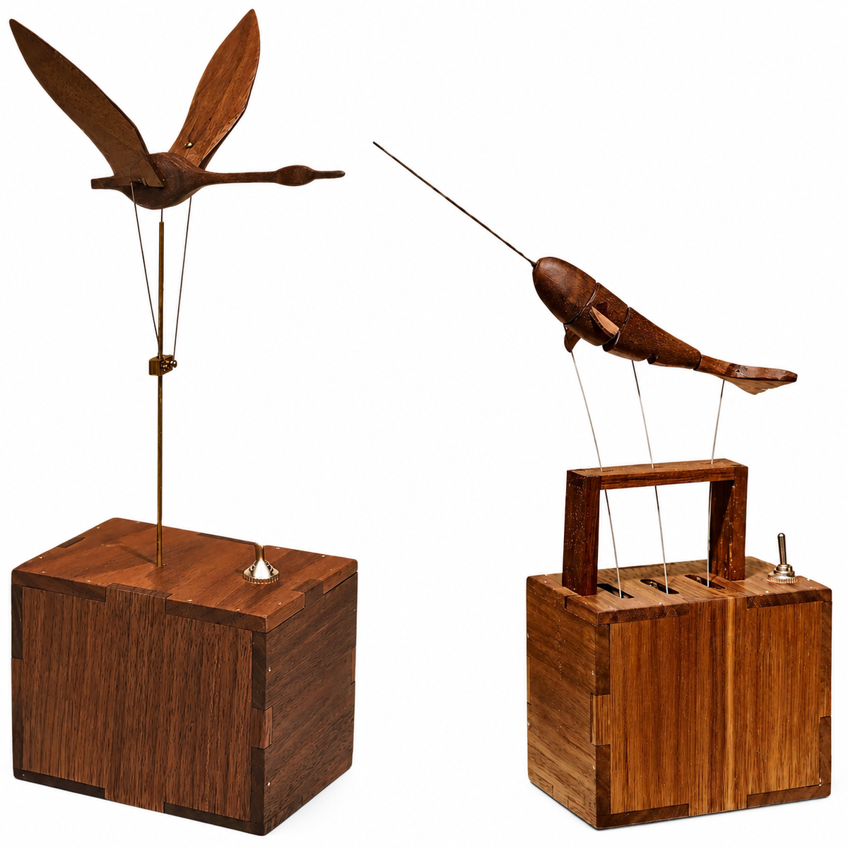 Handmade Walnut Wood Automata Jellyfish, Swan, Narwhal Music Box