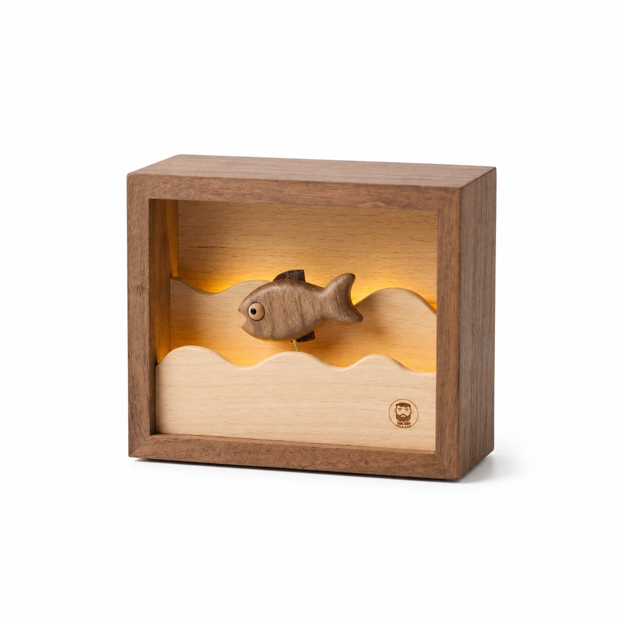 Original Handcrafted Walnut Wood Fish Night Light - Unique Artwork for a Charming Space - Unique Gift Home Decoration