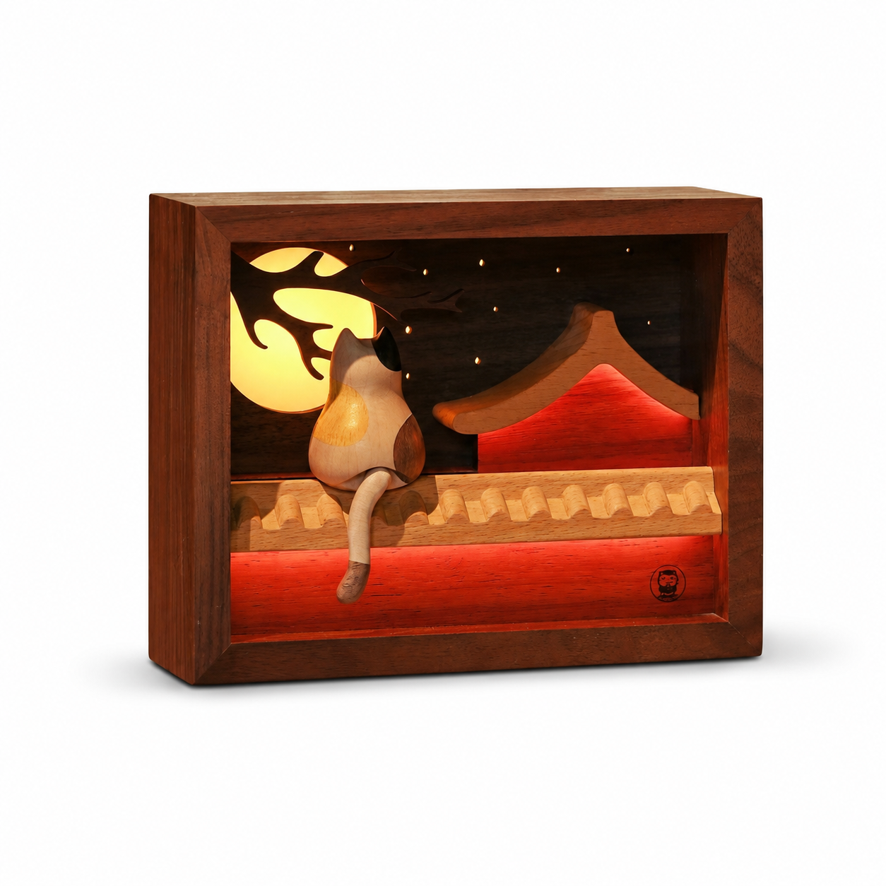 Moonlight Rooftop Cat – Handcrafted Wooden Night Light