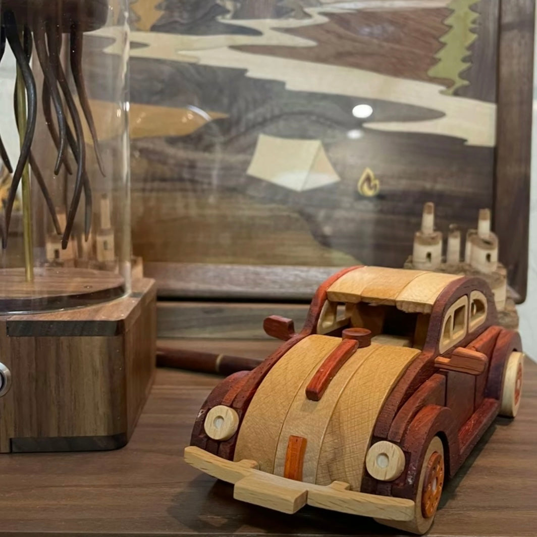 Handcrafted Vintage Style Beetle Car Model - Red Sandalwood and Oak Wood Materials-Unique Gift for Children Car Enthusiasts Friends