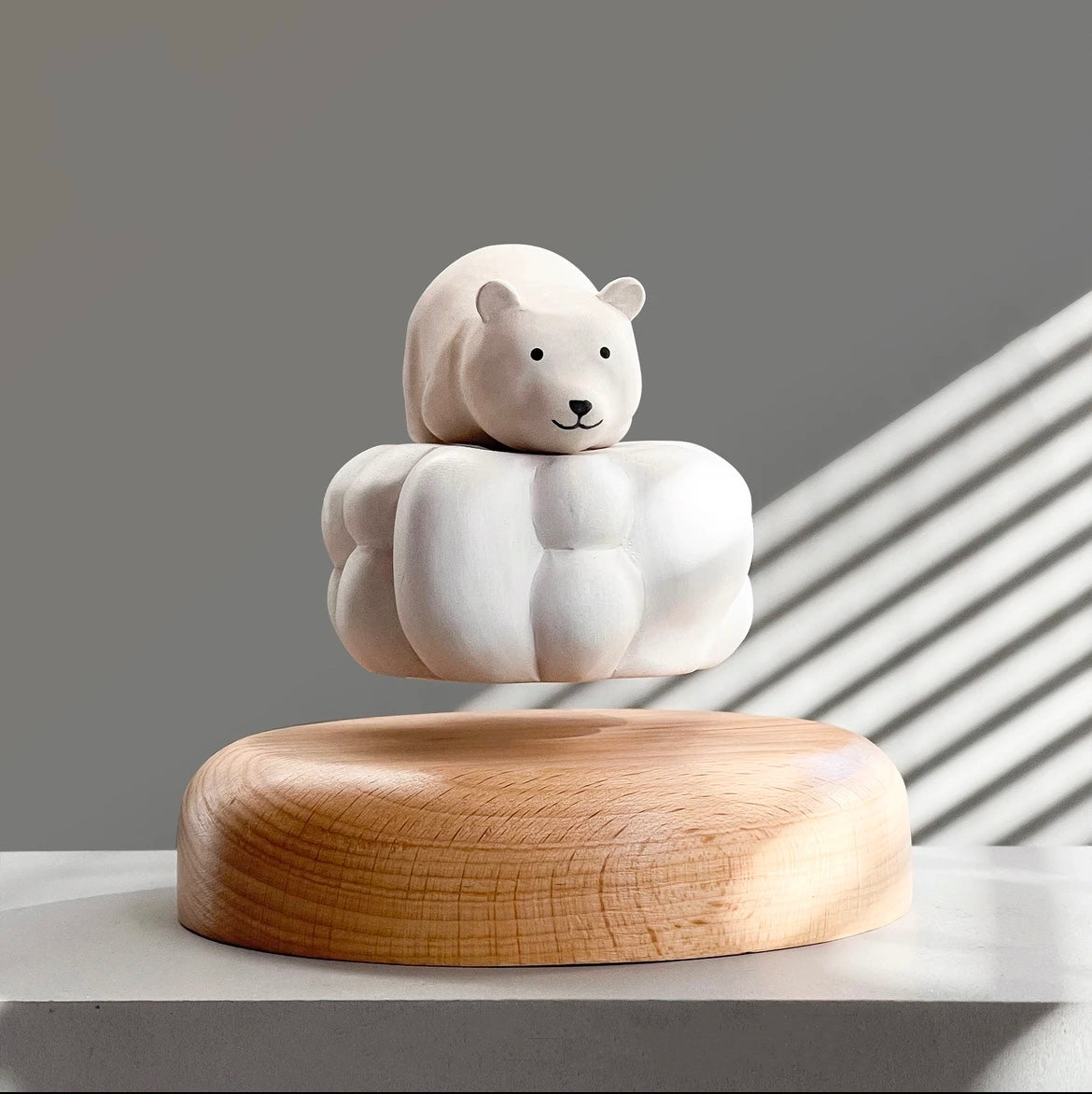 Original Handmade Wooden Craft Levitating White Polar Bear - A Charming and Healing Gift for Family and Friends