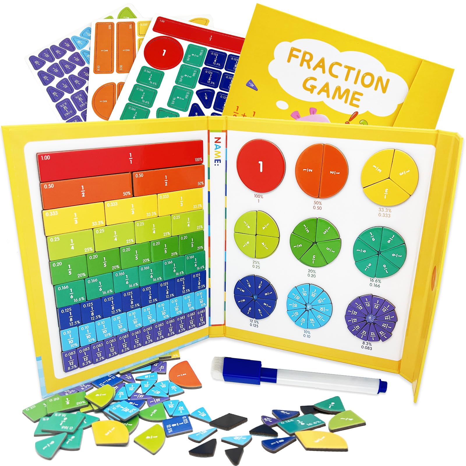 🎁 Magnetic Fraction Learning Kit for Kids – Colorful Math Manipulatives with Fraction Circles, Bars & Whiteboard – Montessori Educational STEM Toy for Classroom & Homeschool (100% off)