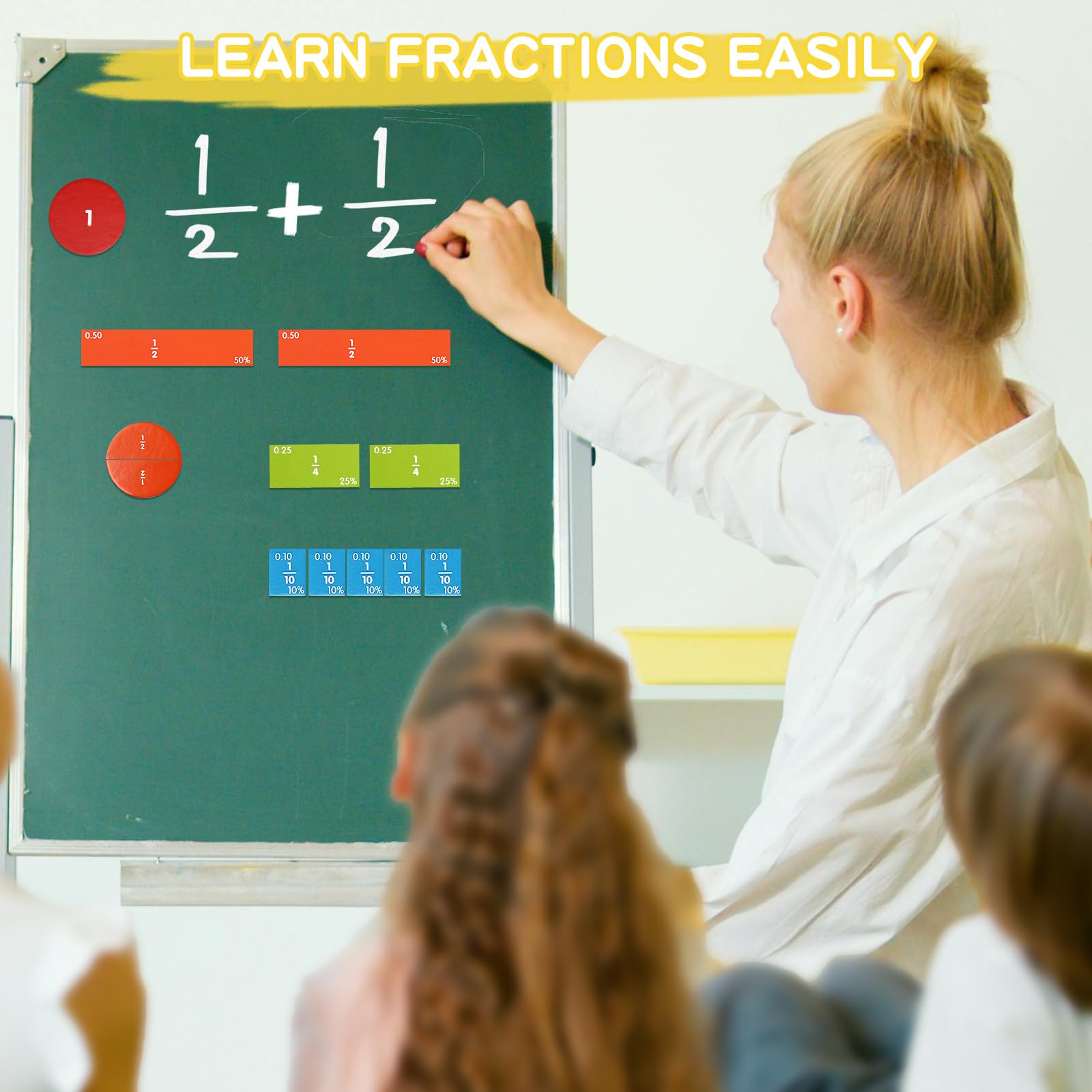 Magnetic Fraction Learning Kit for Kids – Colorful Math Manipulatives with Fraction Circles, Bars & Whiteboard – Montessori Educational STEM Toy for Classroom & Homeschool
