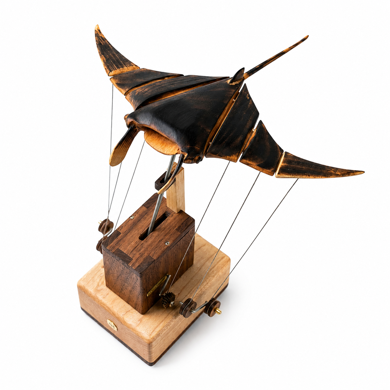 Original Handcrafted Wooden Manta Ray Automata – Smooth Gliding Motion Inspired by Ocean Grace