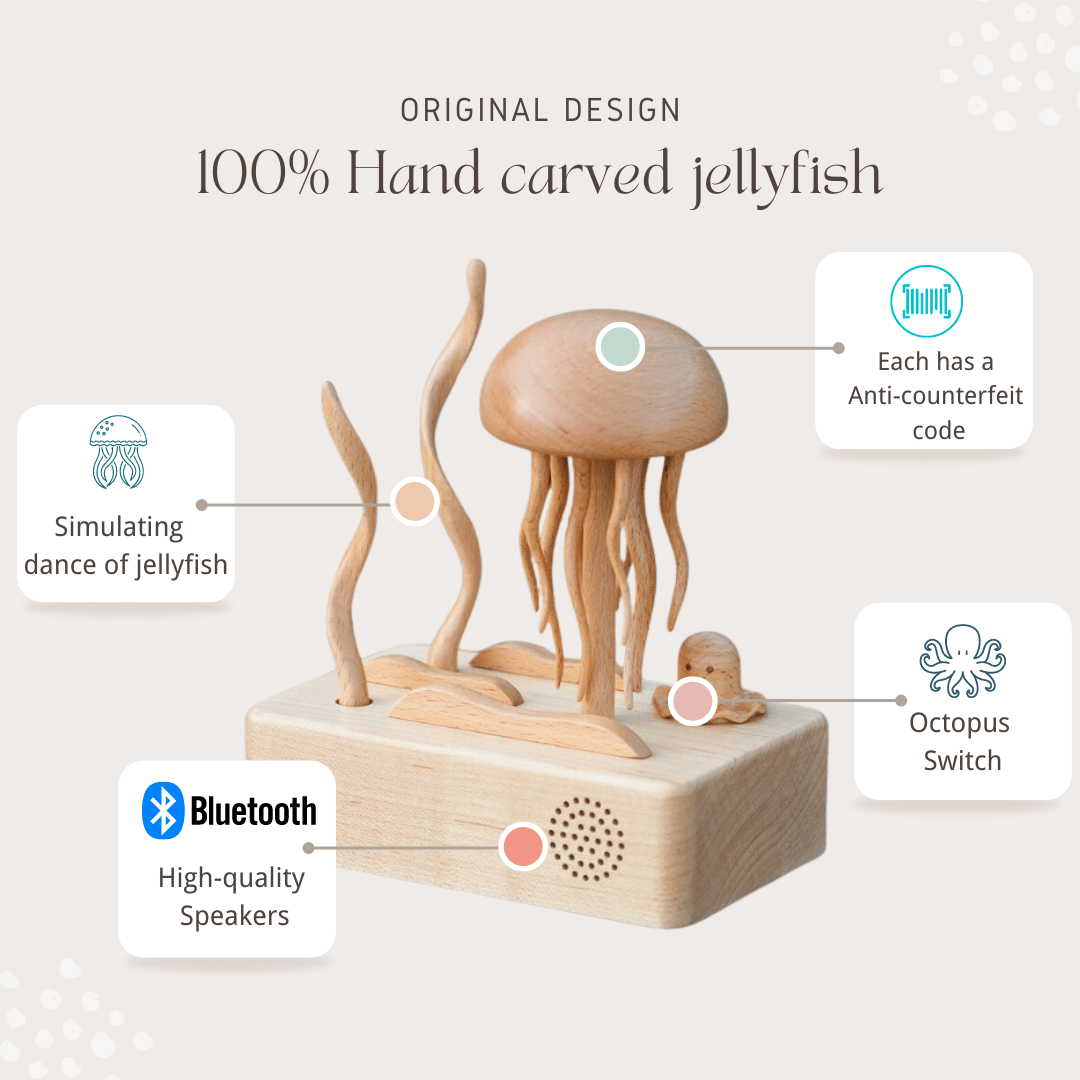 Original Mesmerizing Bluetooth Hand-Carved Wooden Jellyfish