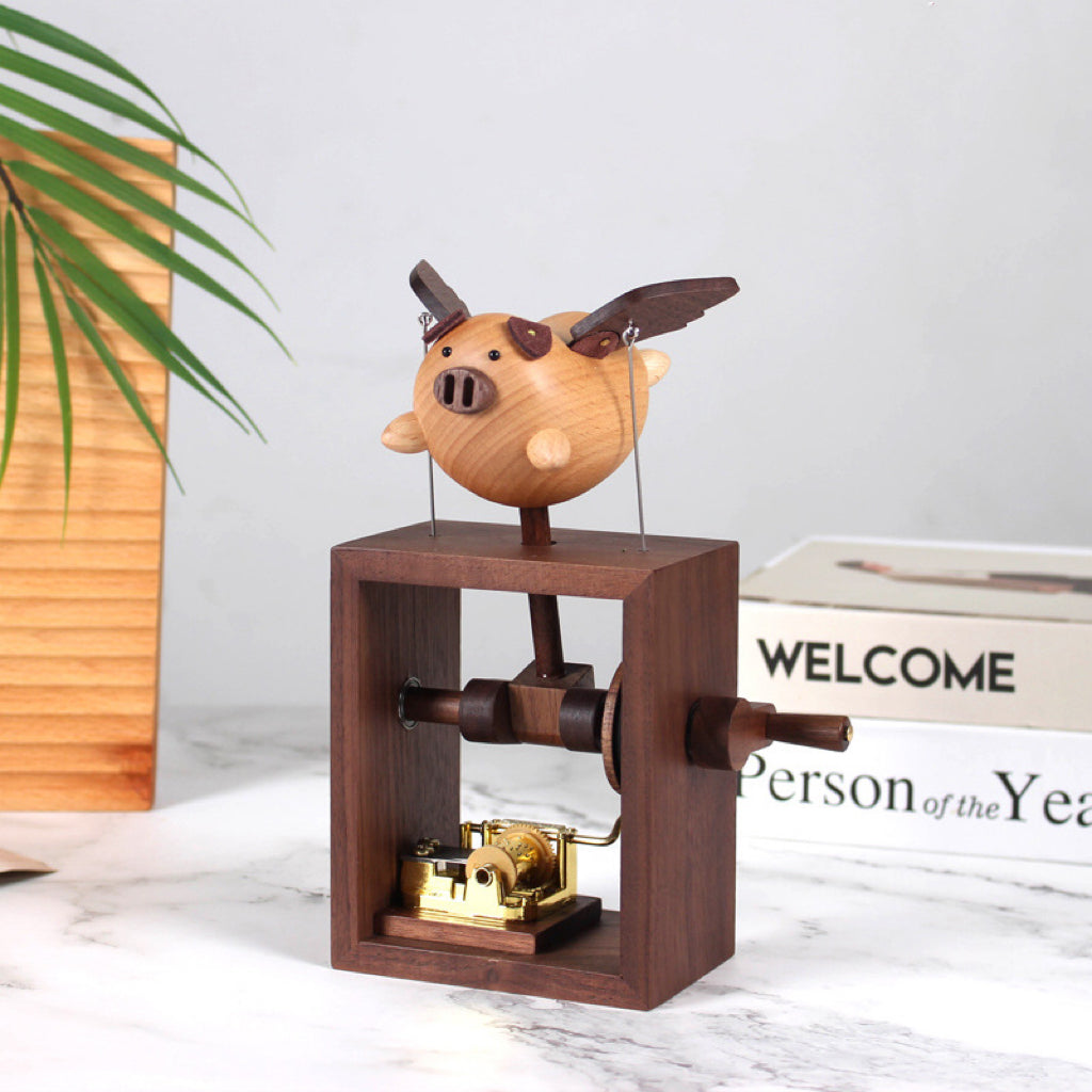 Original Handmade Wooden Craft Flying Pig